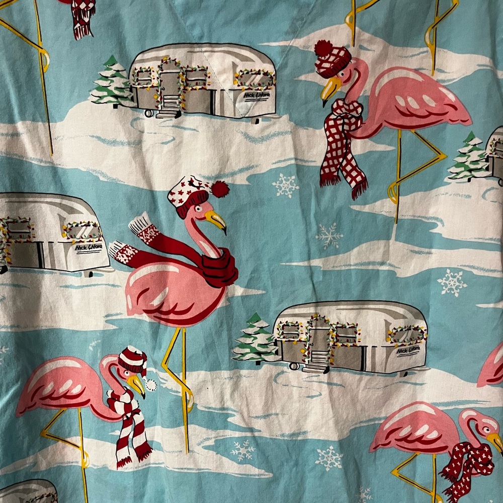 Vintage Nick & Nora Airstream Camper Flamingo Pajama Shirt Classic Sleep Medium - Picture 6 of 6
